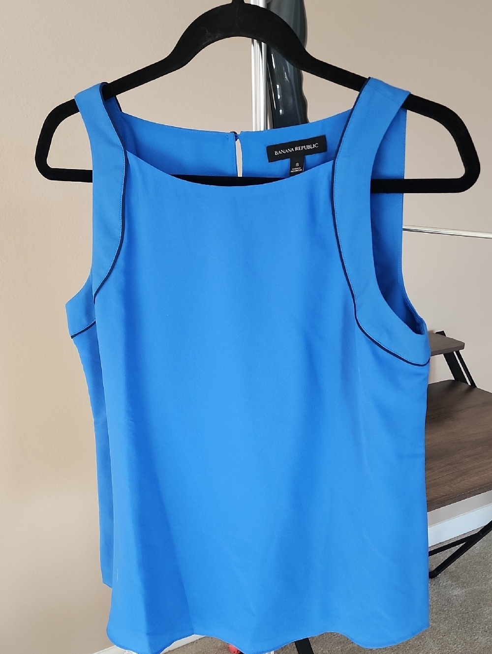 Banana Republic Bright Blue Sleeveless Top with Black Piping